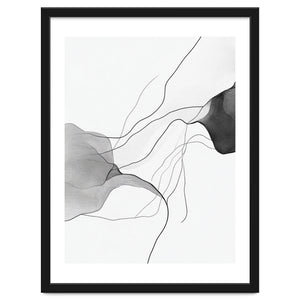 Abstract Black And White Flowing Lines And Shapes On White Background by Rizwana Khan