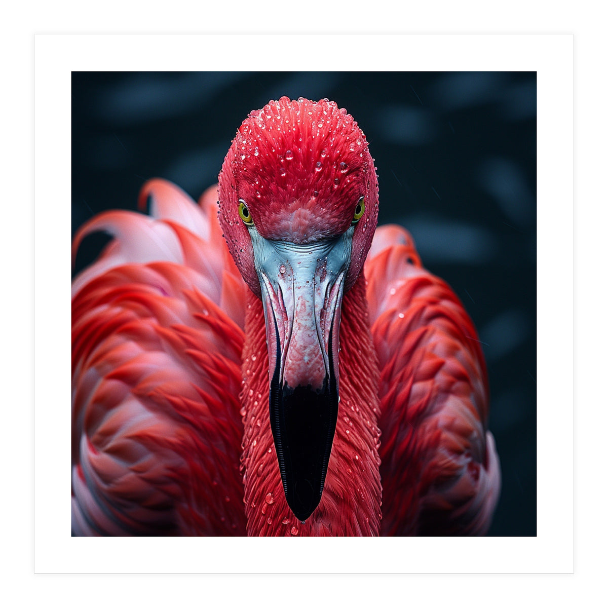 Close Up Flamingo Face With Water Droplets (Print Only)