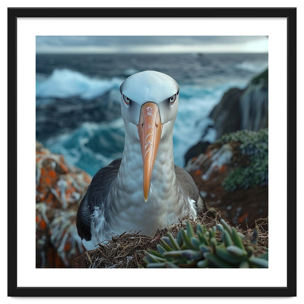 Black Browed Albatross Perched On Nest Near Ocean