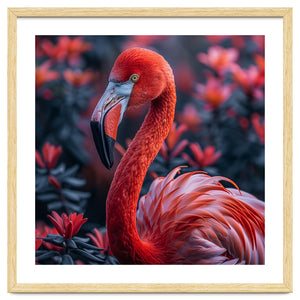 Vibrant Flamingo Portrait With Tropical Foliage by Rizwana Khan