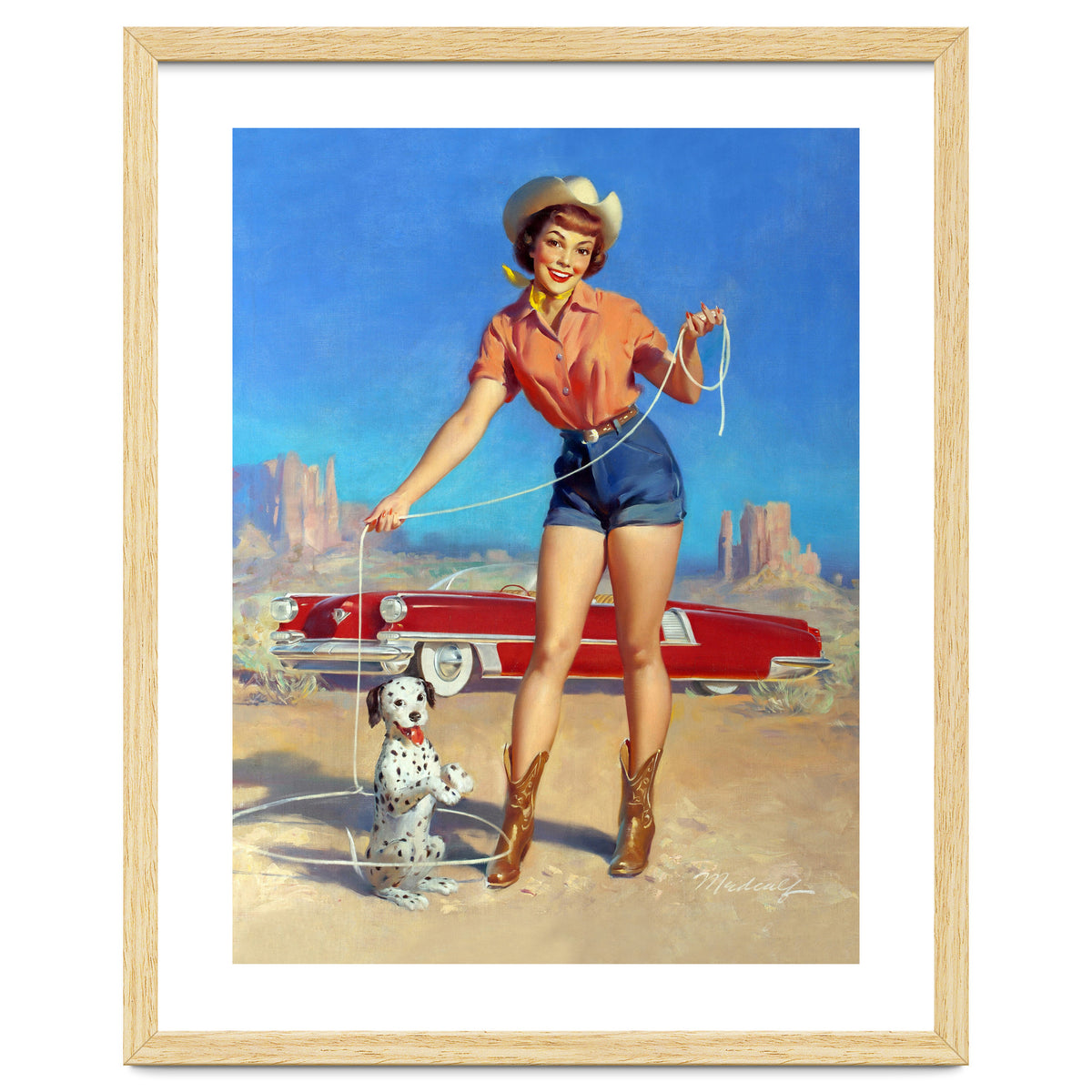 Pinup Cowgirl Showing A New Dog Trick