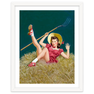 Pinup Sexy Girl Posing On A Hay With A Pitchfork by Hermes