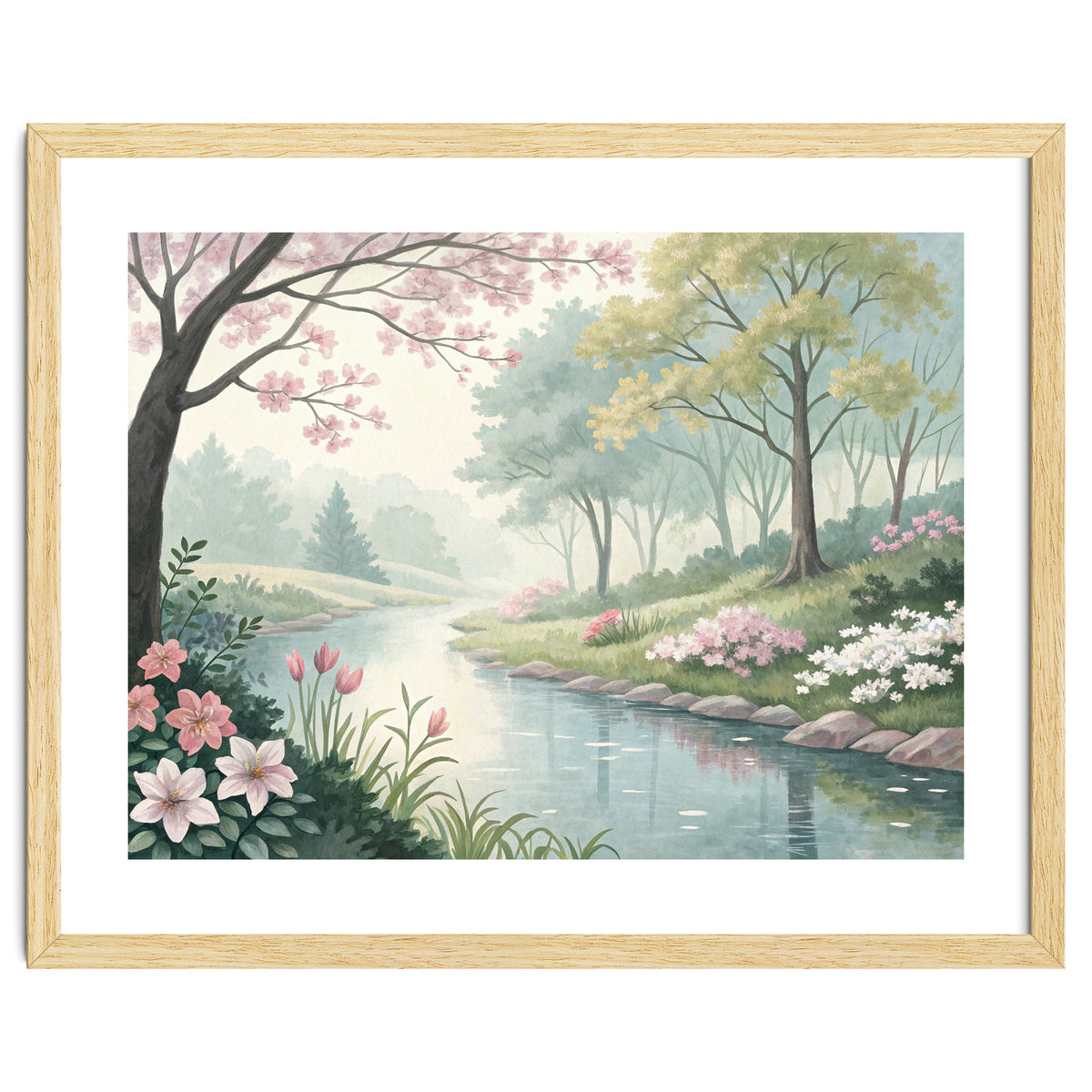 Springtime Blossoms: A Serene Garden Stream