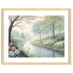 Springtime Blossoms: A Serene Garden Stream by artistic