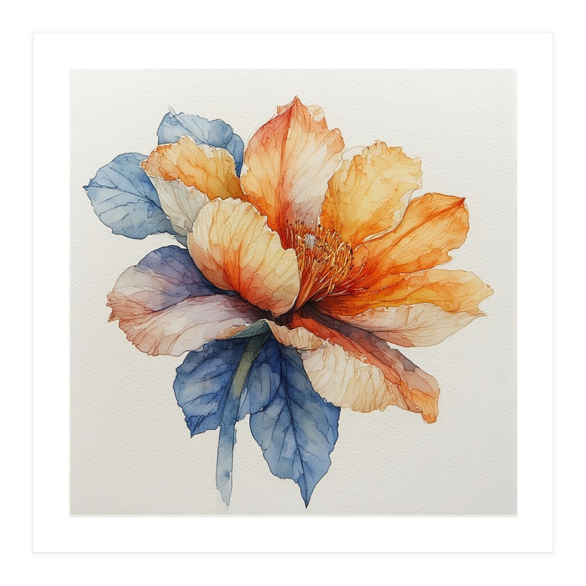 Ethereal Amber and Azure Bloom (Print Only)