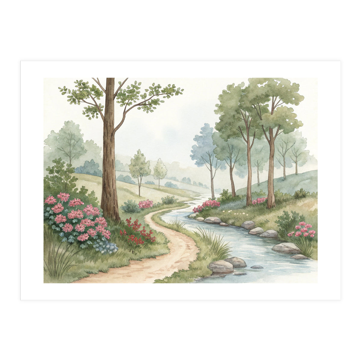 Serene Meadow Stream: A Gentle Countryside Walk (Print Only)