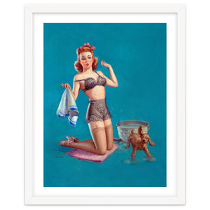 Pinup Girl Bathing A Dog by Hermes