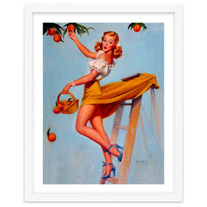 Pinup Sexy Woman Picking Oranges On A Tree Branch by Hermes