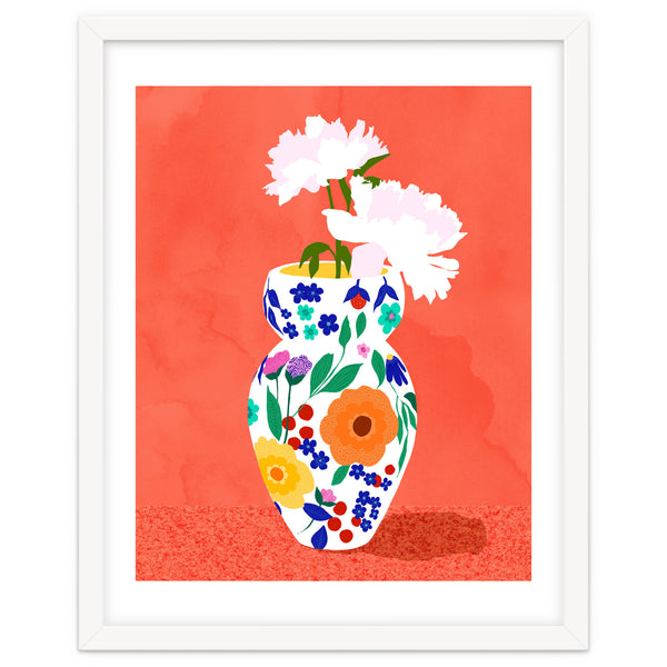The Flowerpot, Floral Nature Watercolor Painting, Eclectic Bohemian Blossom Plants, Maximalism Contemporary Boho