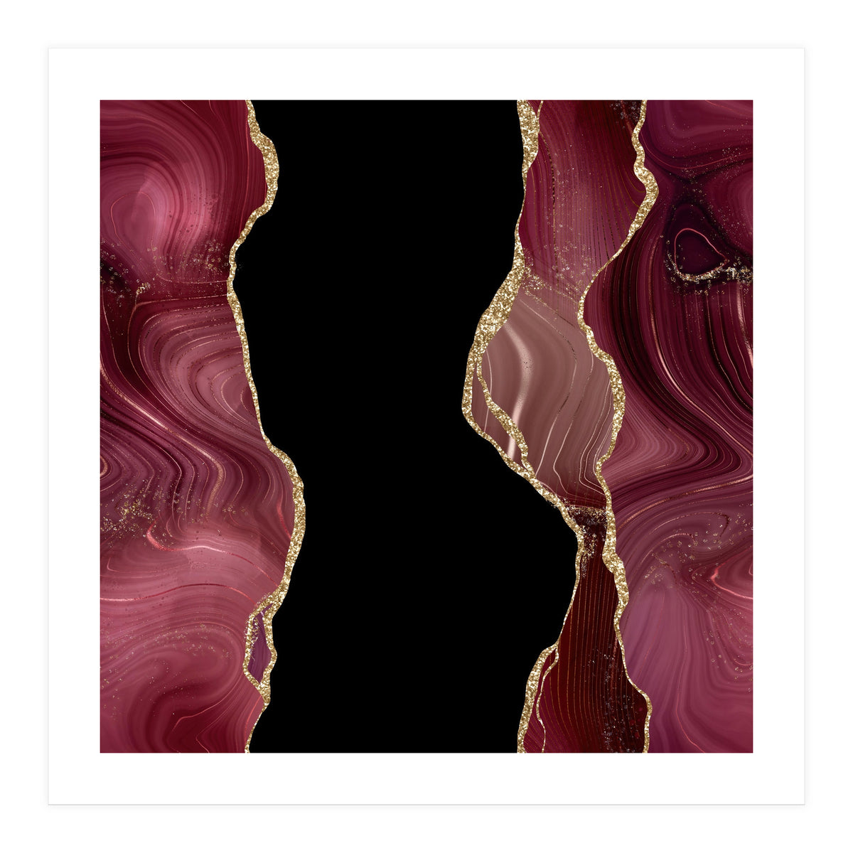 Burgundy & Gold Glitter Agate Texture 02 (Print Only)