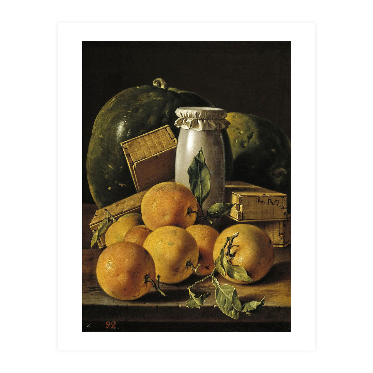 Luis Egidio Meléndez / 'Still Life of Oranges, Watermelon, a Pot, and Boxes of Cake', ca. 1760. (Print Only)