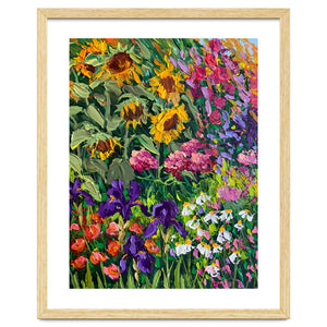 Vibrant Summer Sunflower and Iris Meadow Oil Painting by artistic