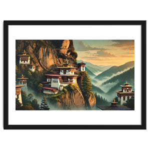 Vintage Bhutan, Mountain Monasteries Poster by Chromatic Fusion Studio