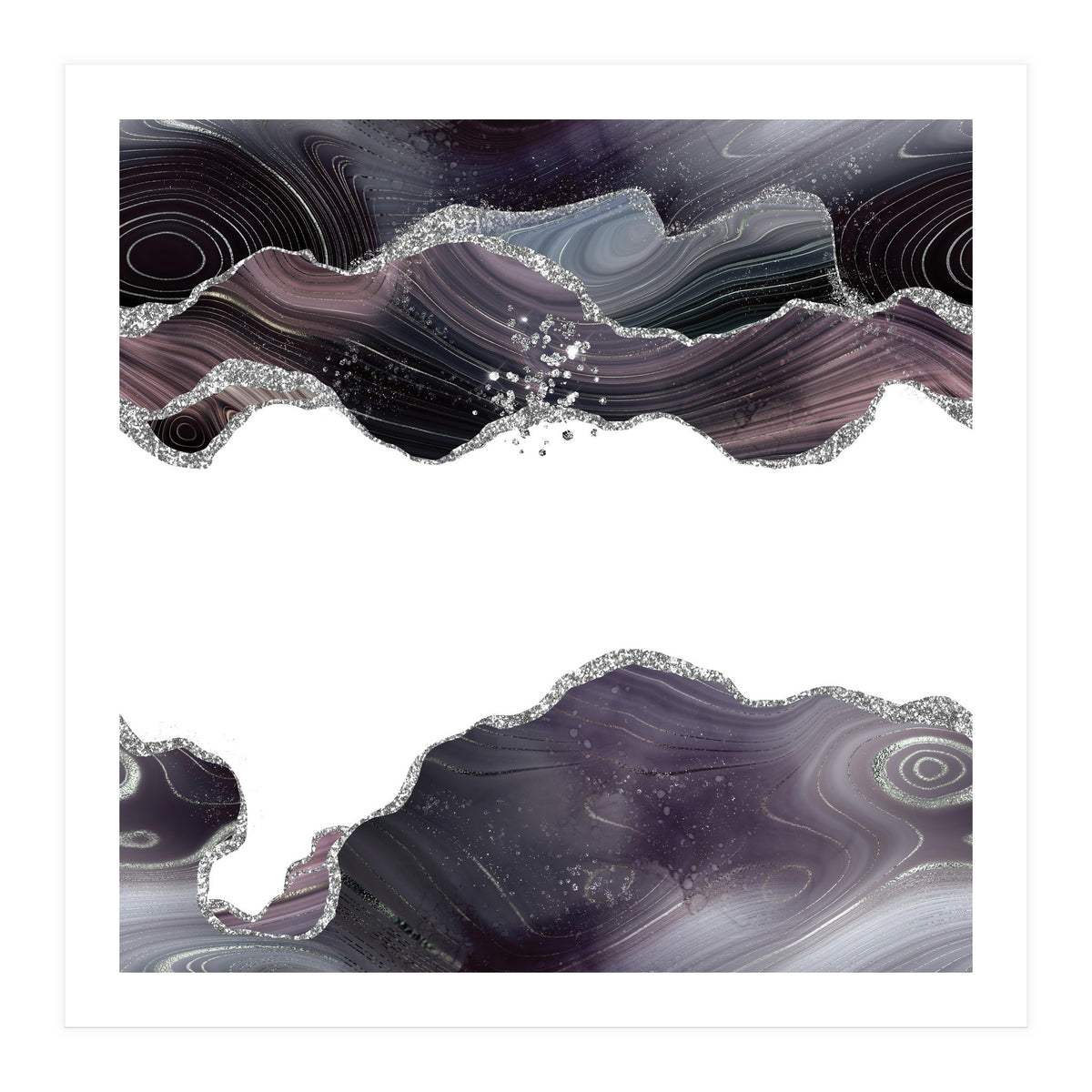 Black & Silver Glitter Agate Texture 07 (Print Only)