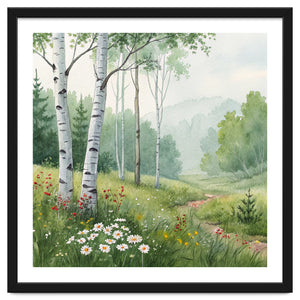 Birch Grove Serenity: A Meadow Wildflower Path by artistic