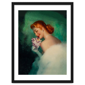 Portrait Of A Pinup Bride In White Dress And A Flower Boukuet by Hermes