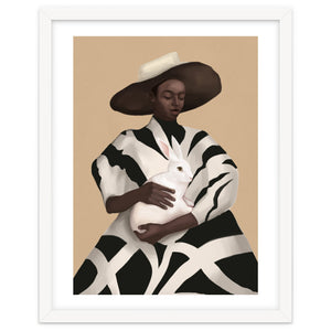 Woman In Stripes Holding A White Rabbit by Branka Kodžoman