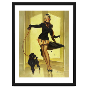 Pinup Girl In Black Dress On A Hall Experiencing Sudden Wind by Hermes