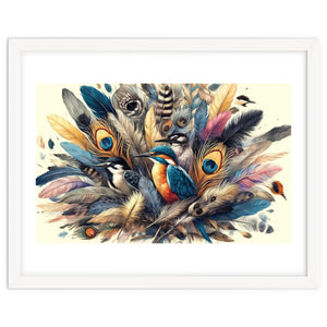 Kingfisher And Songbirds In Peacock Feathers by Chromatic Fusion Studio
