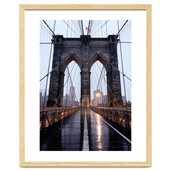 Brooklyn Bridge, USA, Moody NYC Architecture, Rainy Urban Photography