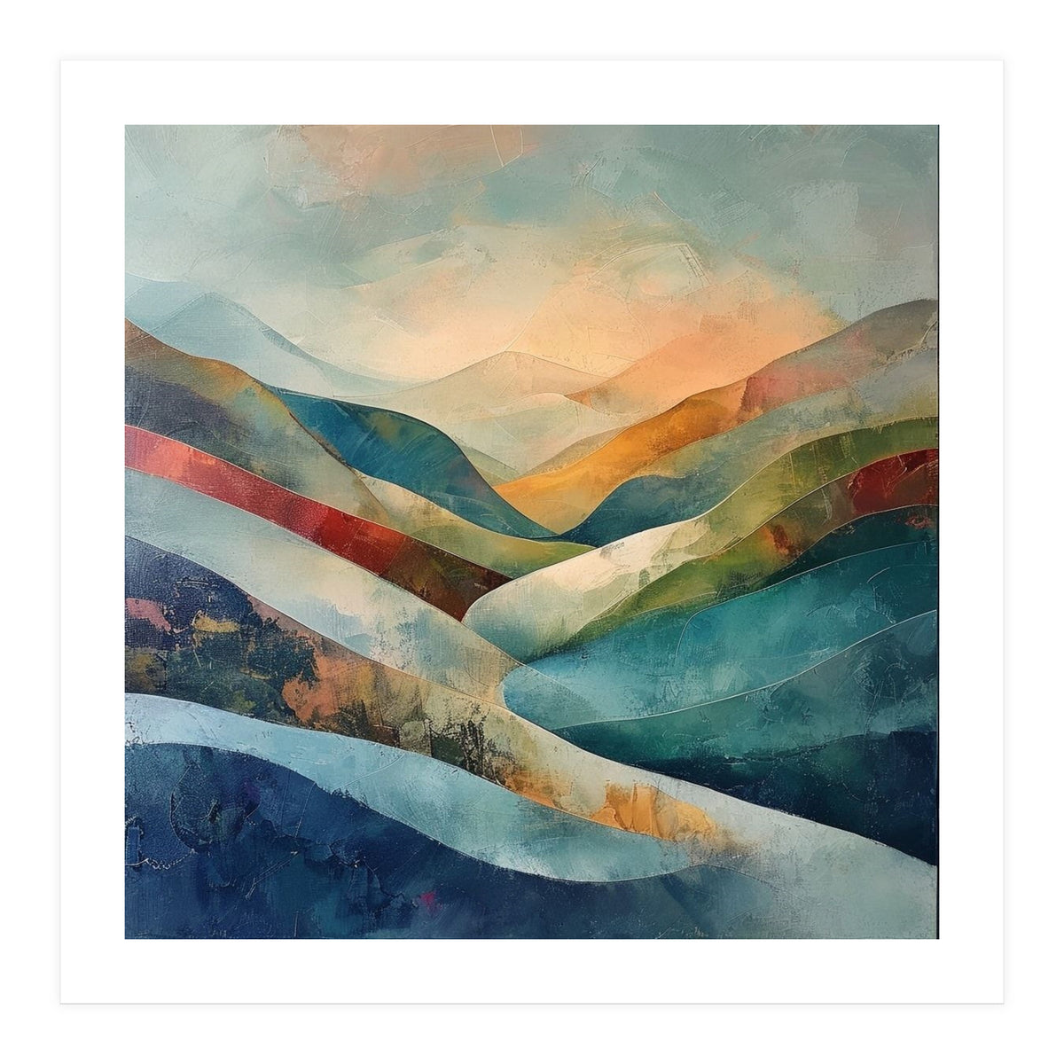 Abstract Mountain Landscape Painting with Textured Rolling Hills (Print Only)