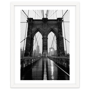 Brooklyn Bridge Black and White, Moody NYC Architecture, Rainy Urban Photography by neeteshdsgn