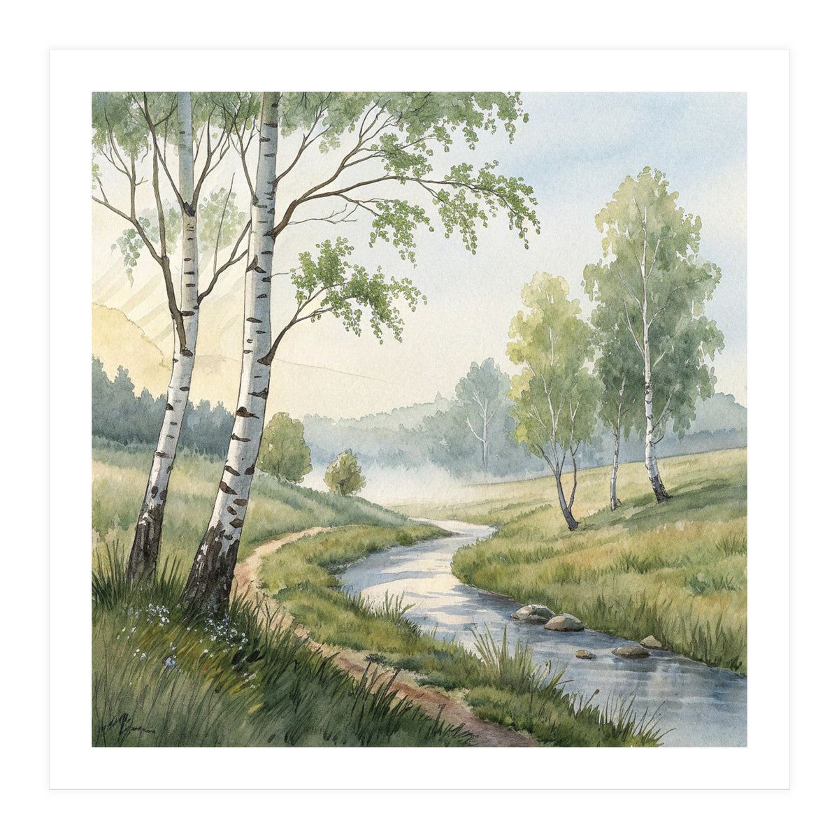 Morning Mist in the Birch Valley (Print Only)