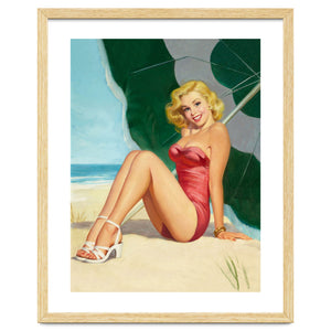 Sexy Pinup Girl On The Beach Under Big Sunshade by Hermes
