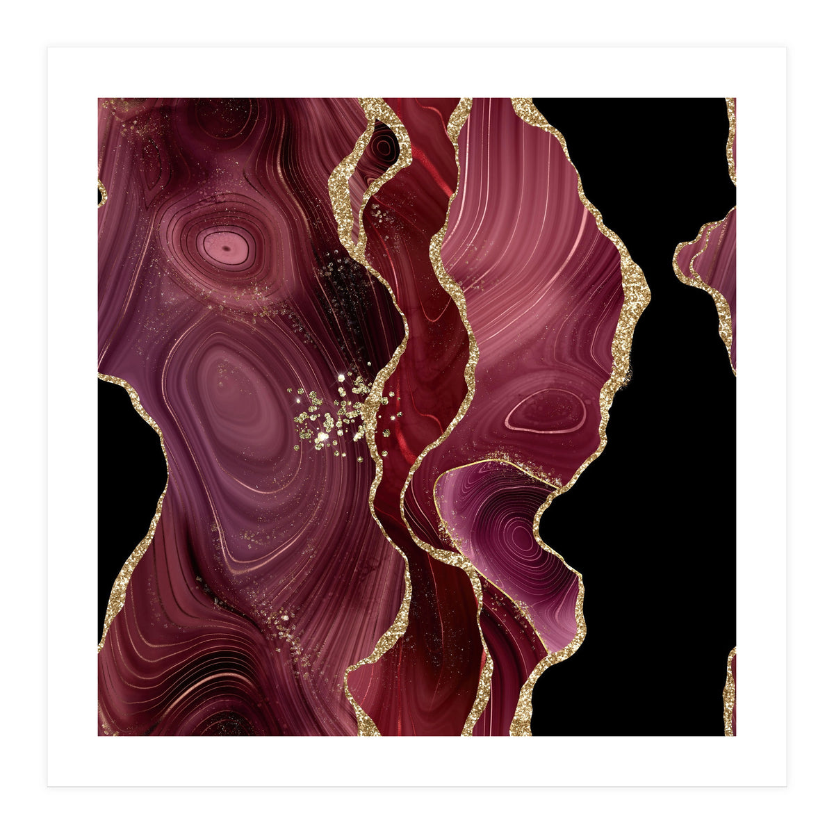 Burgundy & Gold Glitter Agate Texture 01 (Print Only)
