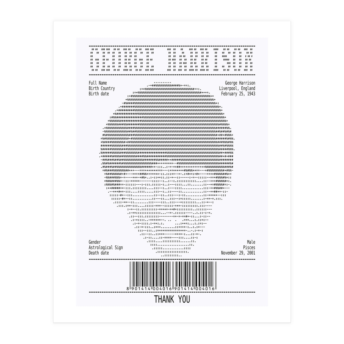 Receipt Art George Harrison (Print Only)
