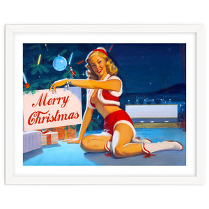 Pinup Girl In Santa Costume With Marry Christmas Sign by Hermes