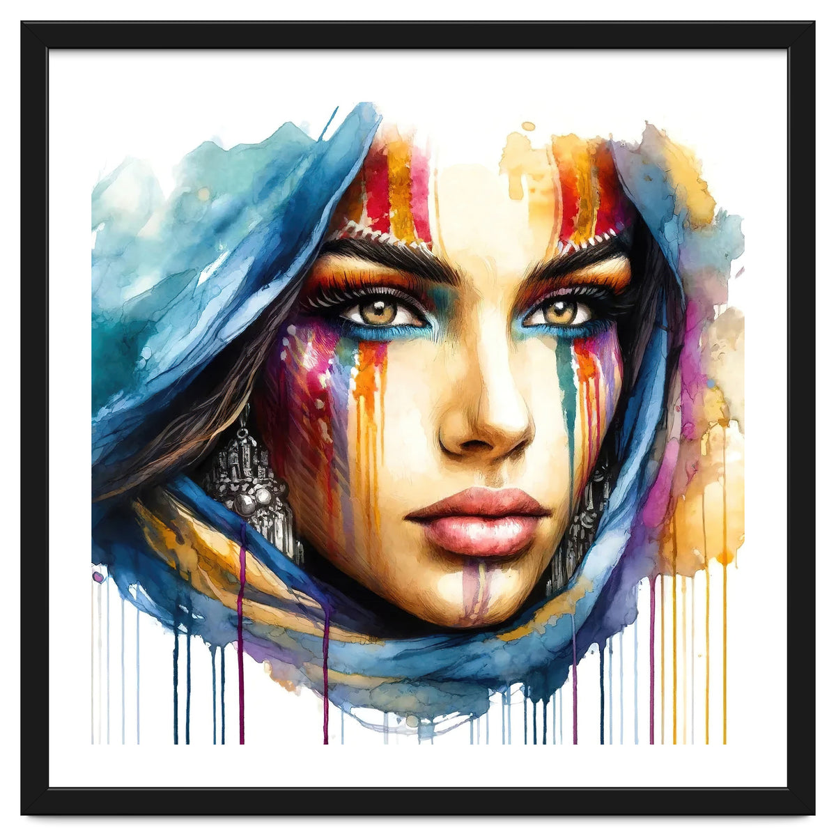 Vivid Warrior Spirit Watercolor Portrait