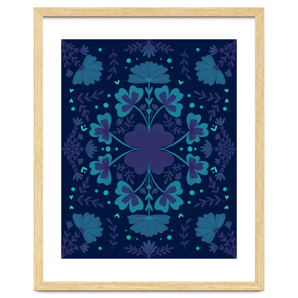 Clovers And Flowers Night Blue