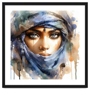 Blue Veil Tuareg Woman Portrait by Chromatic Fusion Studio