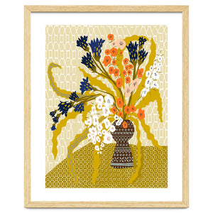 Floral Contemporary Still Life Mustard Yellow by Annick