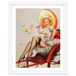 Pinup Girl In Rickshaw Experiencing Sudden Wind by Hermes