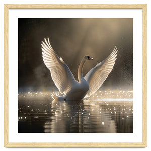 Graceful Swan Spreading Wings On Sparkling Water by Rizwana Khan