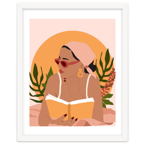 Bohemian Summer, Modern Boho Girl Reader, Books Read Self Care Self Love, Travel Hippie Nomad Black Woman by 83 Oranges