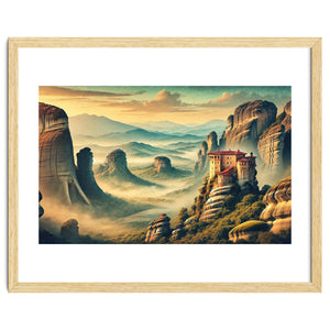 Vintage Greece, Meteora Monasteries Poster by Chromatic Fusion Studio