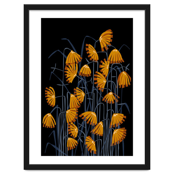 Linocut flower meadow black