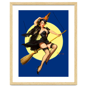 Pinup Sexy Witch Posing On A Broom by Hermes