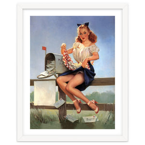 Countryside Pinup Girl Posing On A Fence With Love Letters And A Full Mailbox by Hermes