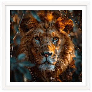 Close Up Majestic Lion Face Amidst Foliage by Rizwana Khan