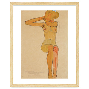 Seated female nude with raised right arm,1910 Gouache,. by Album