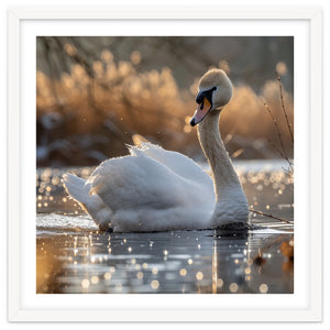 Majestic Swan On Calm Water During Sunset Nature Scene by Rizwana Khan