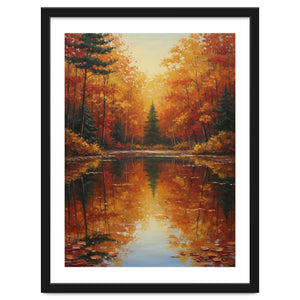 Golden Autumn Reflection: Impasto Forest Landscape by artistic