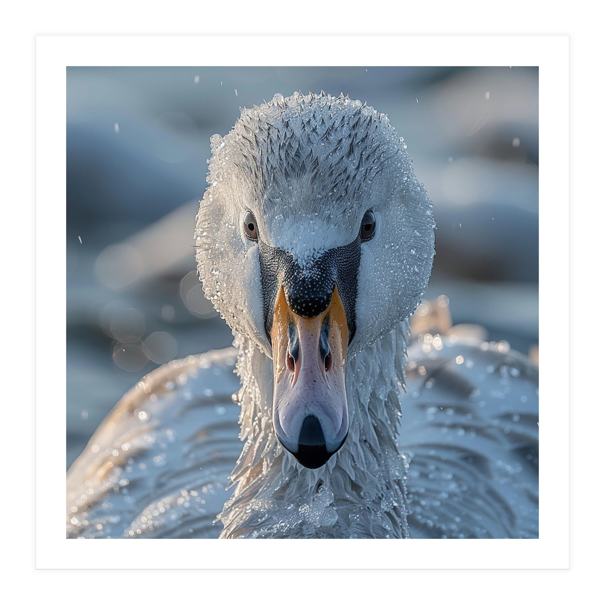 Close Up Of A Swan In Frost Winter Bird Close Up (Print Only)
