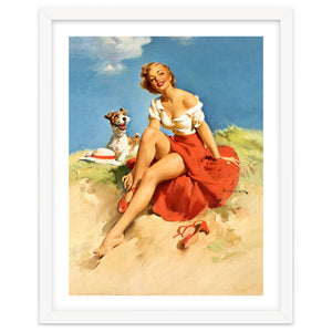 Sexy Pinup Girl On The Beach With Her Dog by Hermes