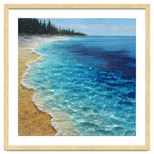 Sun-Drenched Coastal Shoreline with Textured Impasto Waves by artistic
