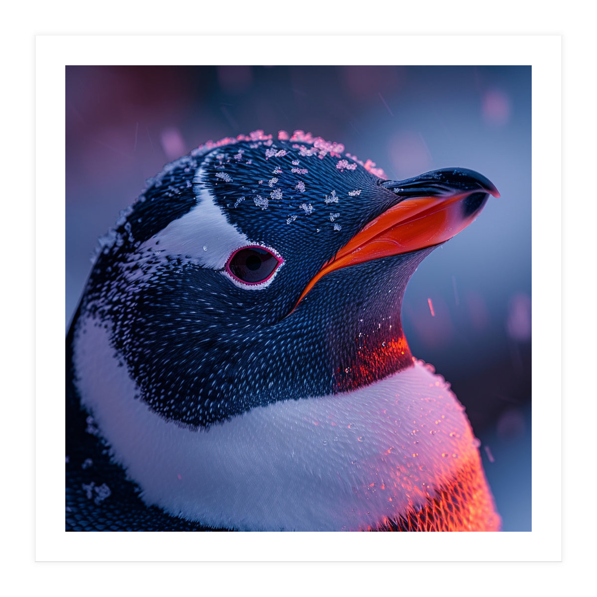 Close Up Penguin With Snowflakes On Head (Print Only)